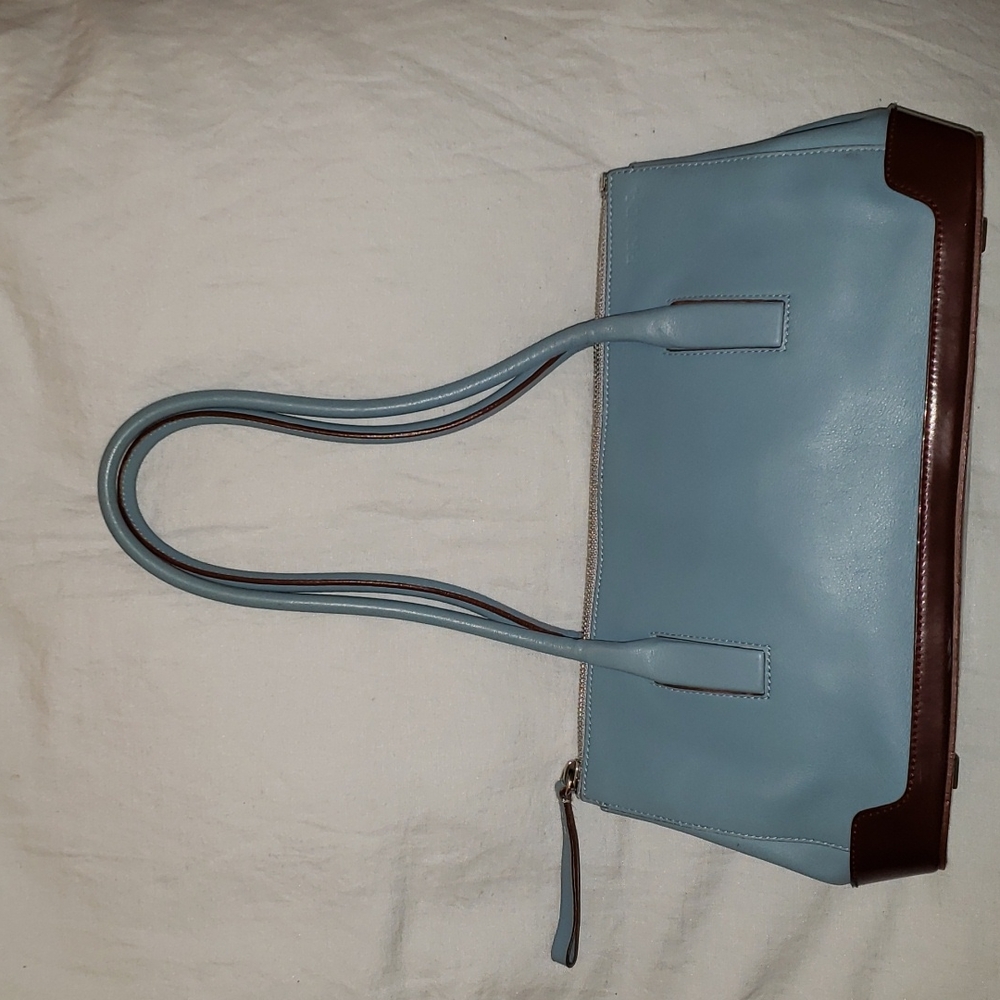 PRADA medium blue & brown leather satchel
